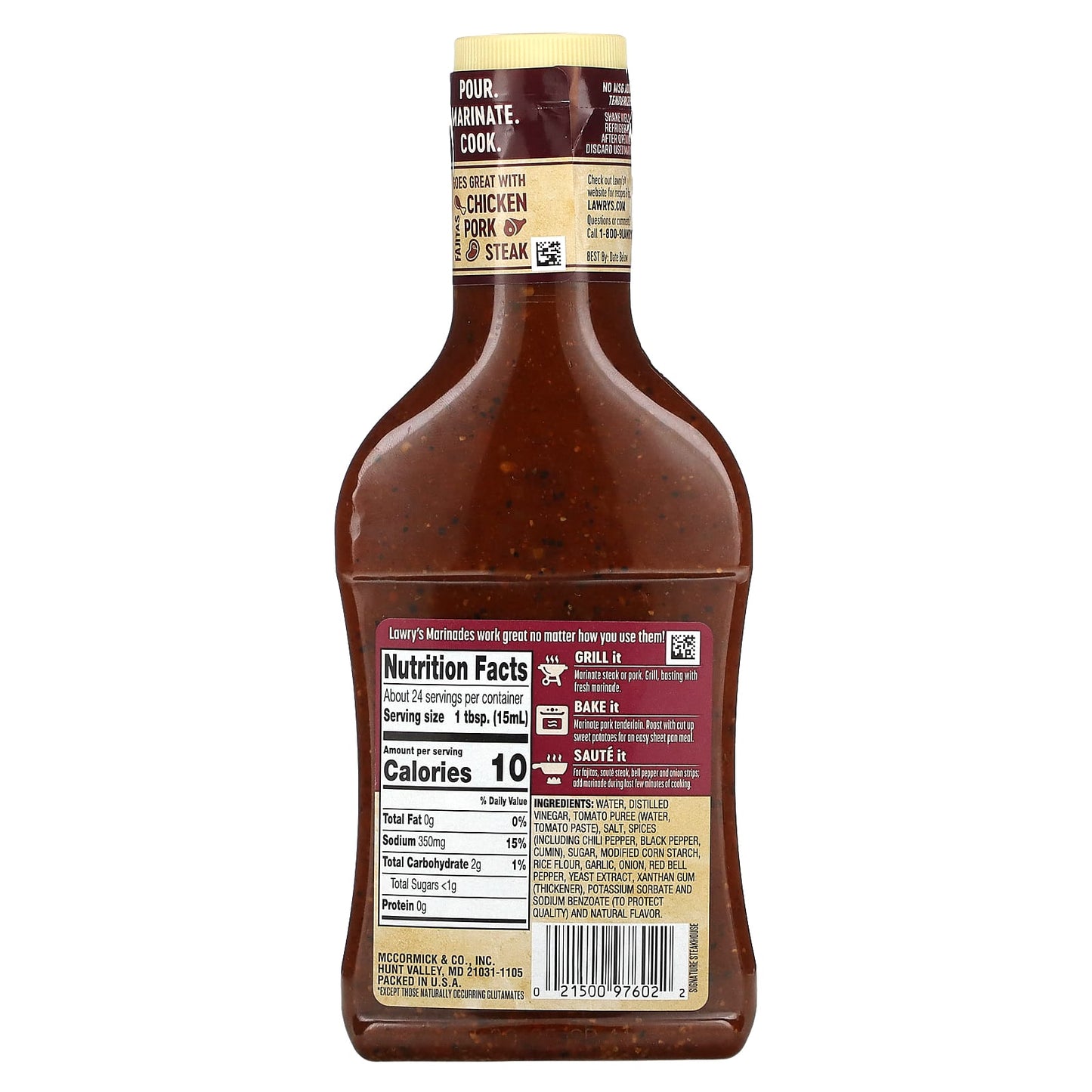 Lawry's, Marinade, Signature Steakhouse With Garlic, Onion & Red Bell Pepper, 12 fl oz (354 ml)