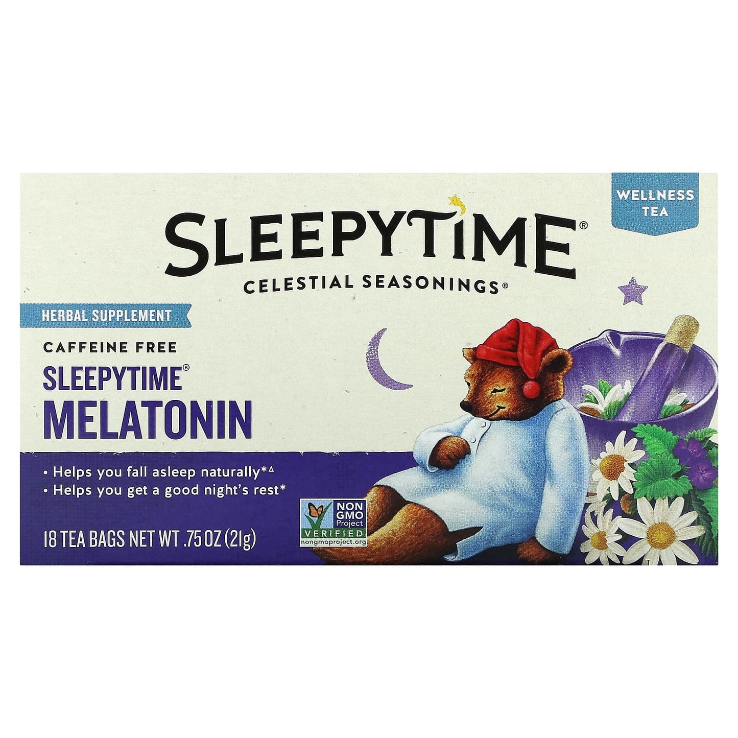 Celestial Seasonings-Wellness Tea-Sleepytime Melatonin Tea-Caffeine Free-18 Tea Bags-0.75 oz (21 g)