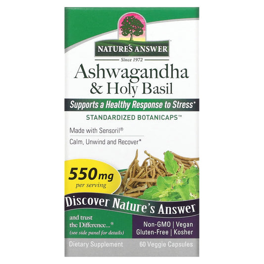 Nature's Answer-Ashwagandha & Holy Basil-550 mg-60 Veggie Capsules