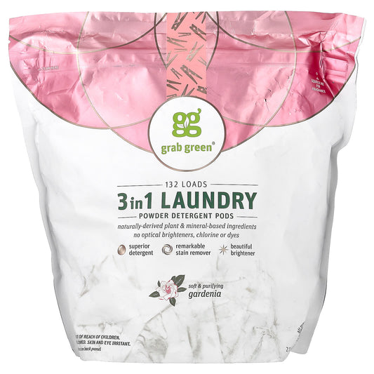 Grab Green-3 In 1 Laundry Detergent Pods-Gardenia-132 Loads-4 lb 10 oz (2112 g)