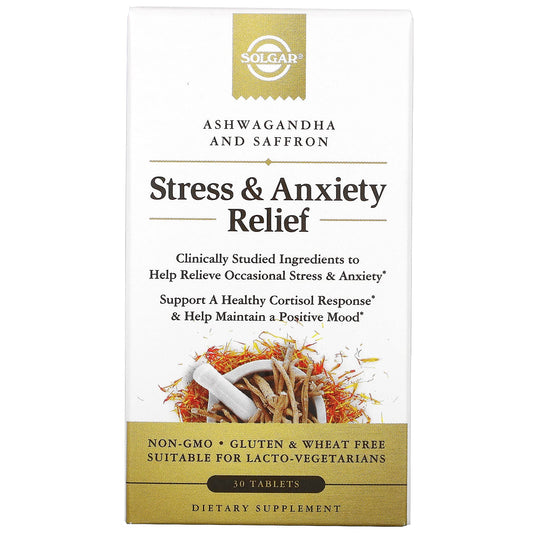 Solgar-Stress & Anxiety Relief-Ashwagandha and Saffron-30 Tablets