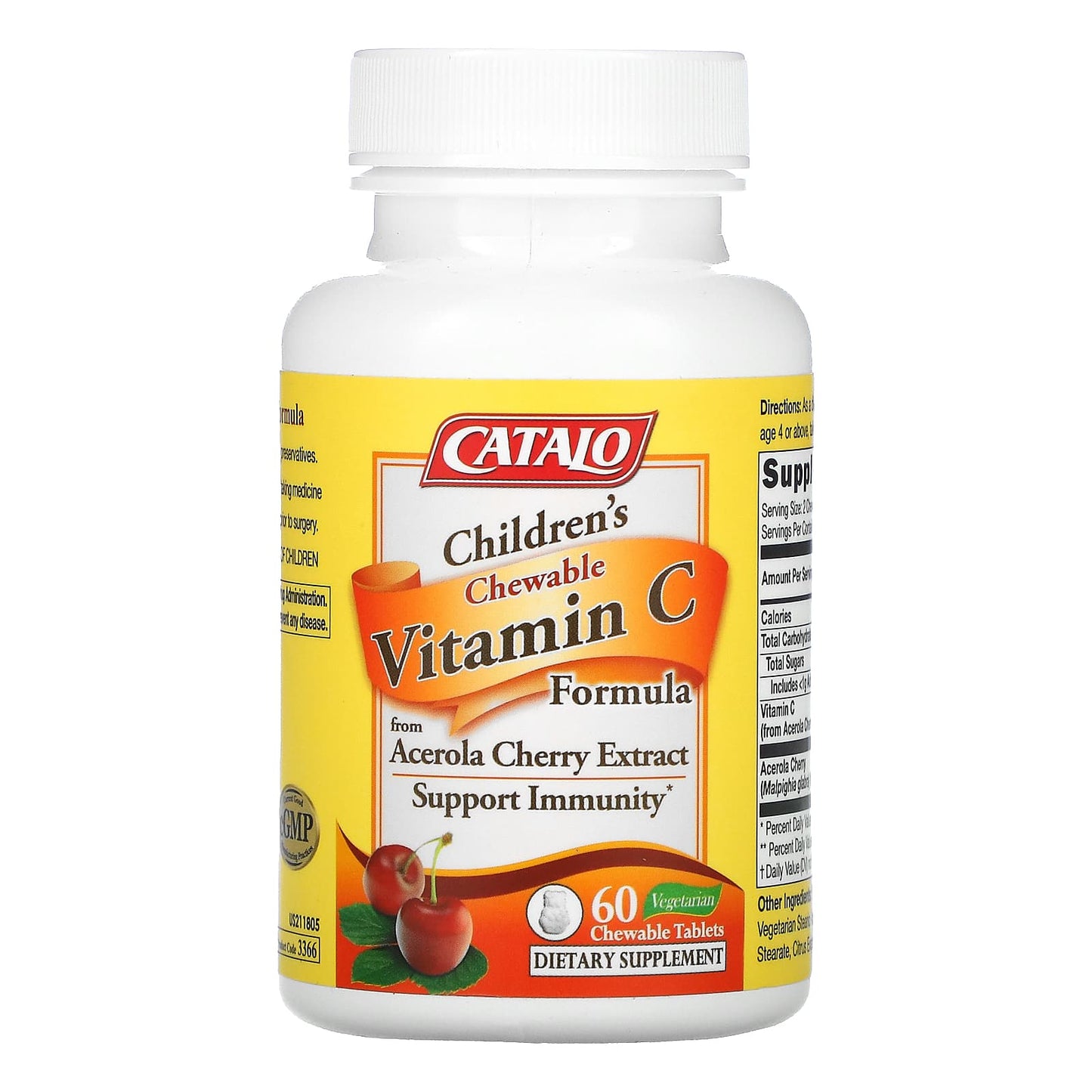 Catalo Naturals, Children's Chewable Vitamin C Formula, 100 mg, 60 Vegetarian Chewable Tablets (50 mg per Tablet)