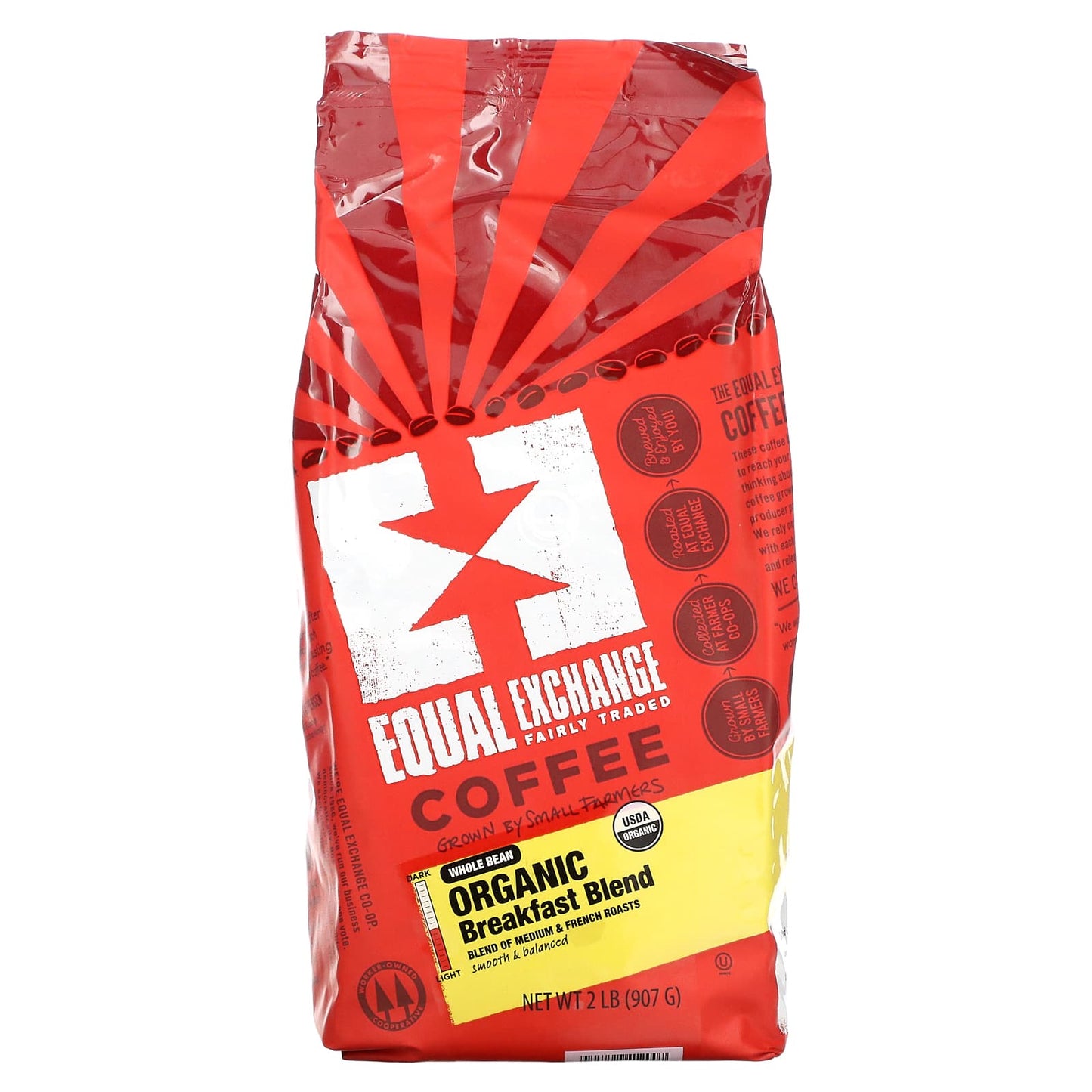 Equal Exchange-Organic Coffee-Breakfast Blend-Whole Bean-Medium & French Roasts-2 lb (907 g)