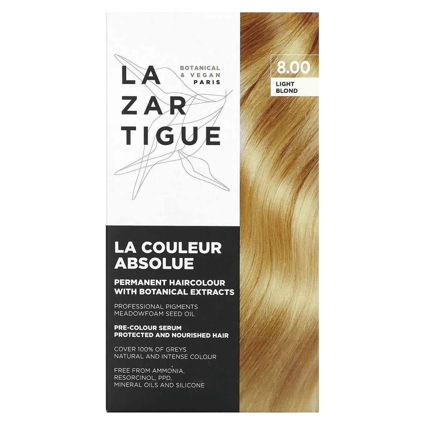 Lazartigue-Permanent Haircolor with Botanical Extract-8.00 Light Blond-1 Application