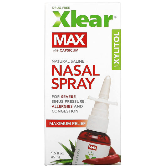 Xlear-Max-Natural Saline Nasal Spray with Xylitol-Maximum Relief-1.5 fl oz (45 ml)