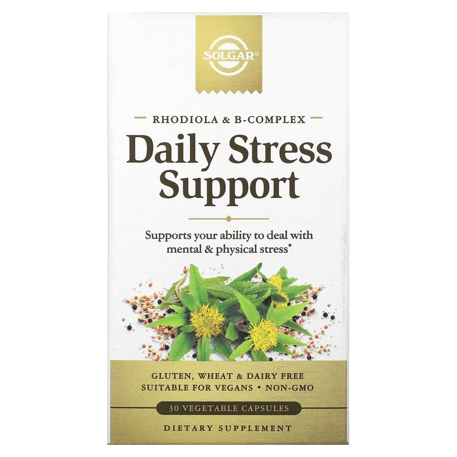 Solgar-Rhodiola & B-Complex-Daily Stress Support-30 Vegetable Capsules