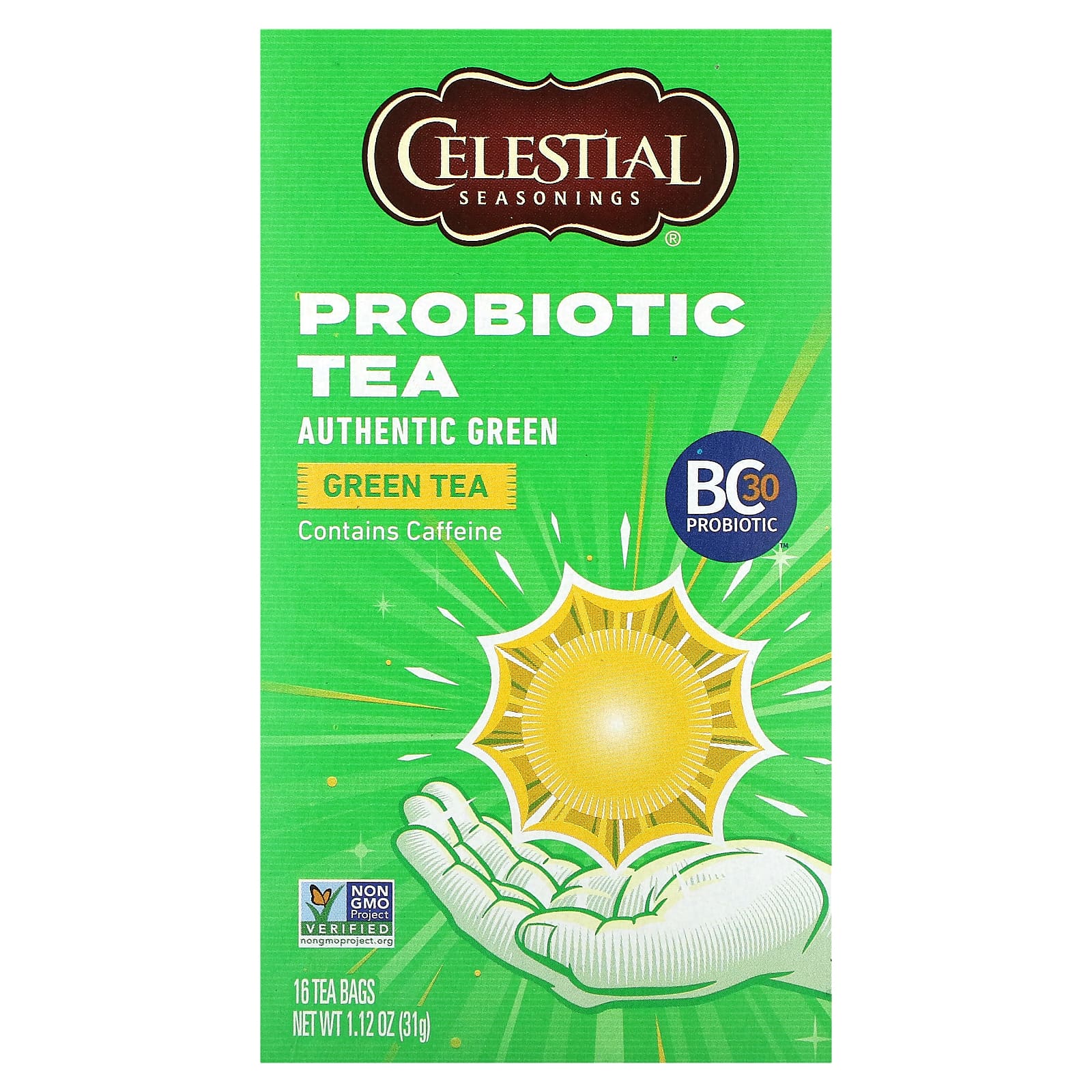 Celestial Seasonings-Probiotic Green Tea-Authentic Green-16 Tea Bags 1.12 oz (31 g)