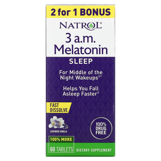 Natrol-3 A.M. Melatonin-Sleep-Lavender Vanilla-60 Tablets