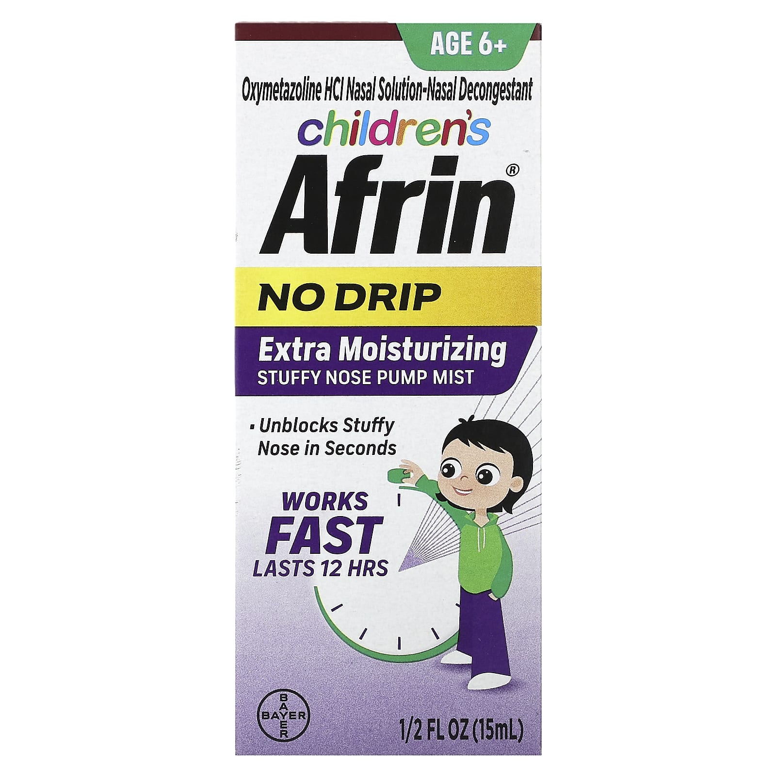 Afrin-Children's-No Drip Extra Moisturizing Stuffy Nose Pump Mist-Age 6+-1.2 fl oz (15 ml)