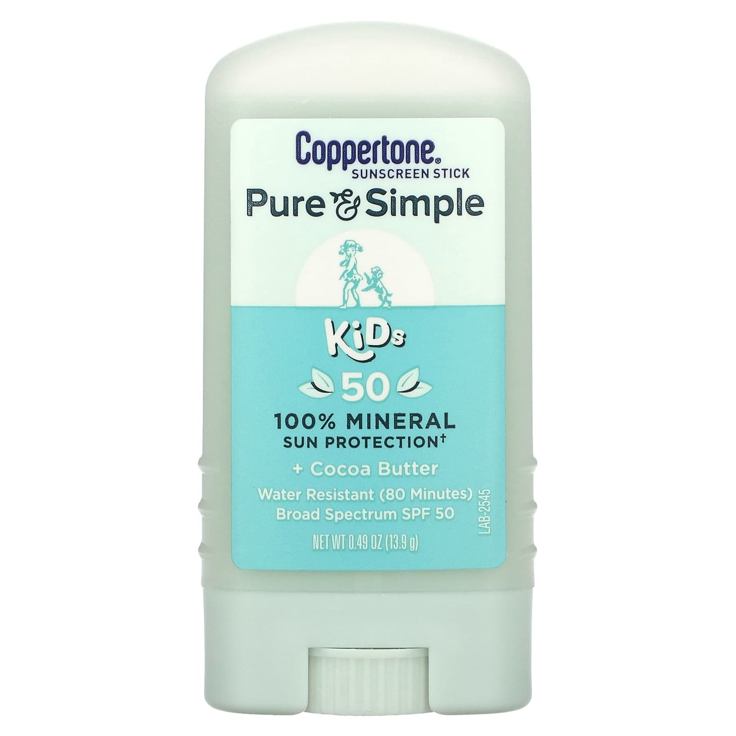 Coppertone, Pure & Simple, Kids, Sunscreen Stick, SPF 50, Cocoa Butter, 0.49 oz (13.9 g)