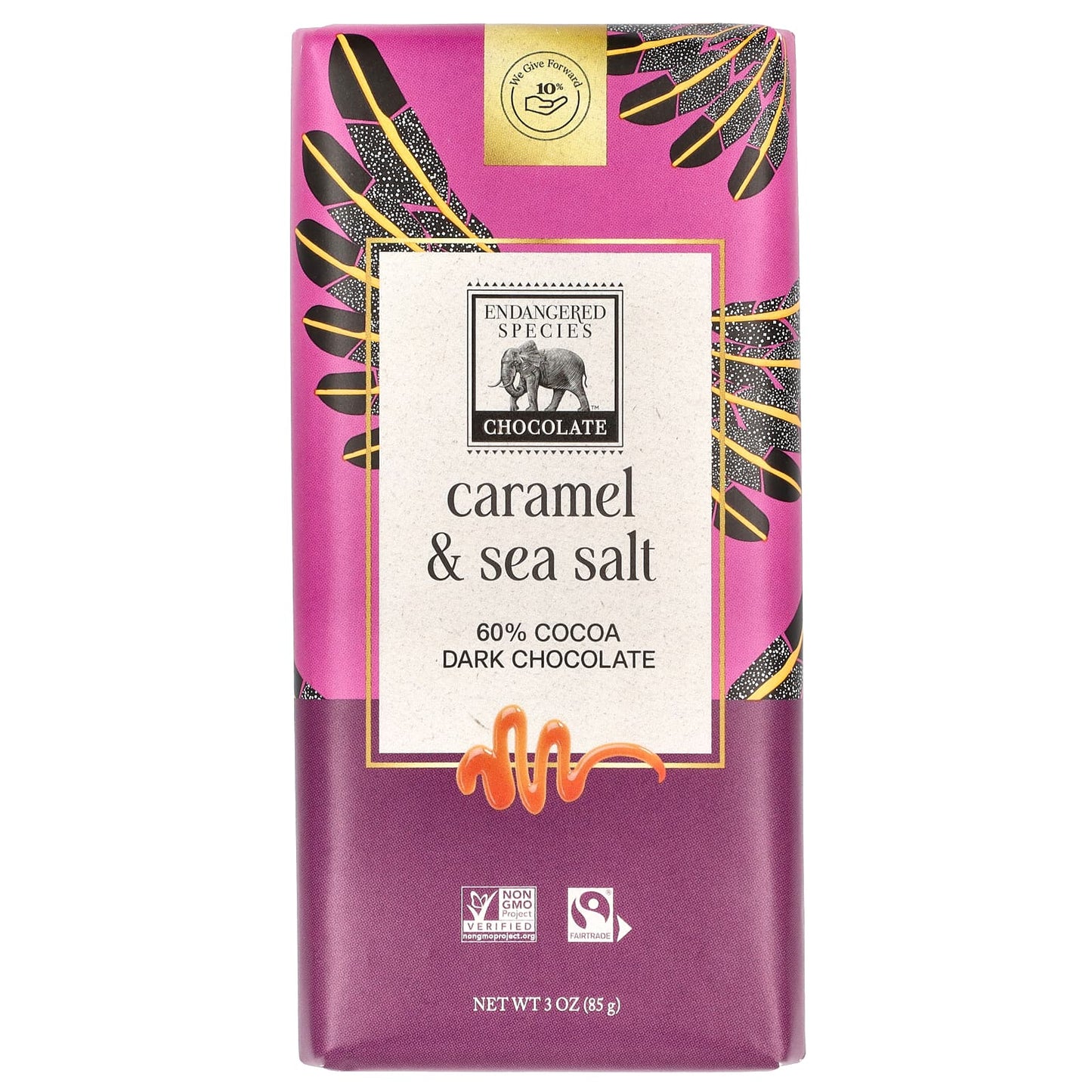 Endangered Species Chocolate-Caramel & Sea Salt Dark Chocolate-60% Cocoa-3 oz (85 g)