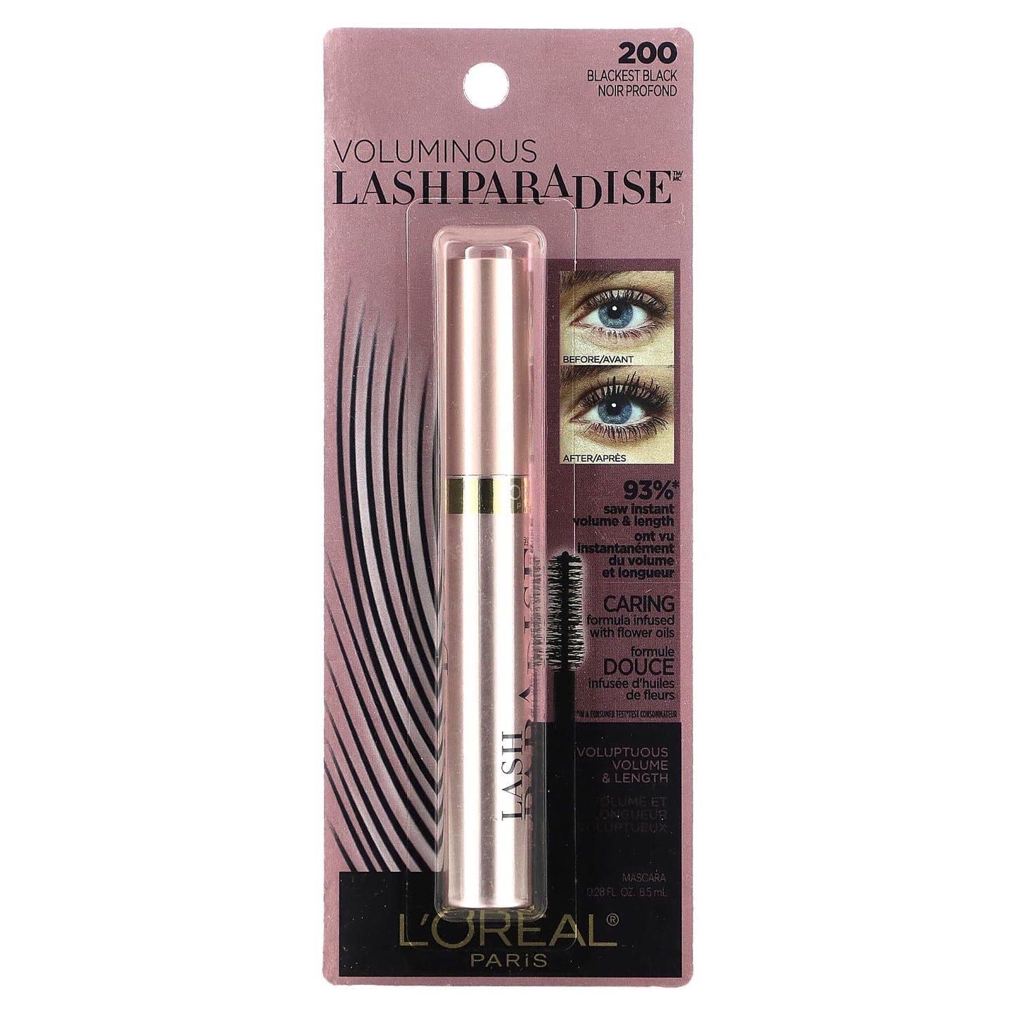 L'Oréal, Voluminous Lash Paradise Mascara, 200 Blackest Black, 0.28 fl oz (8.5 ml)