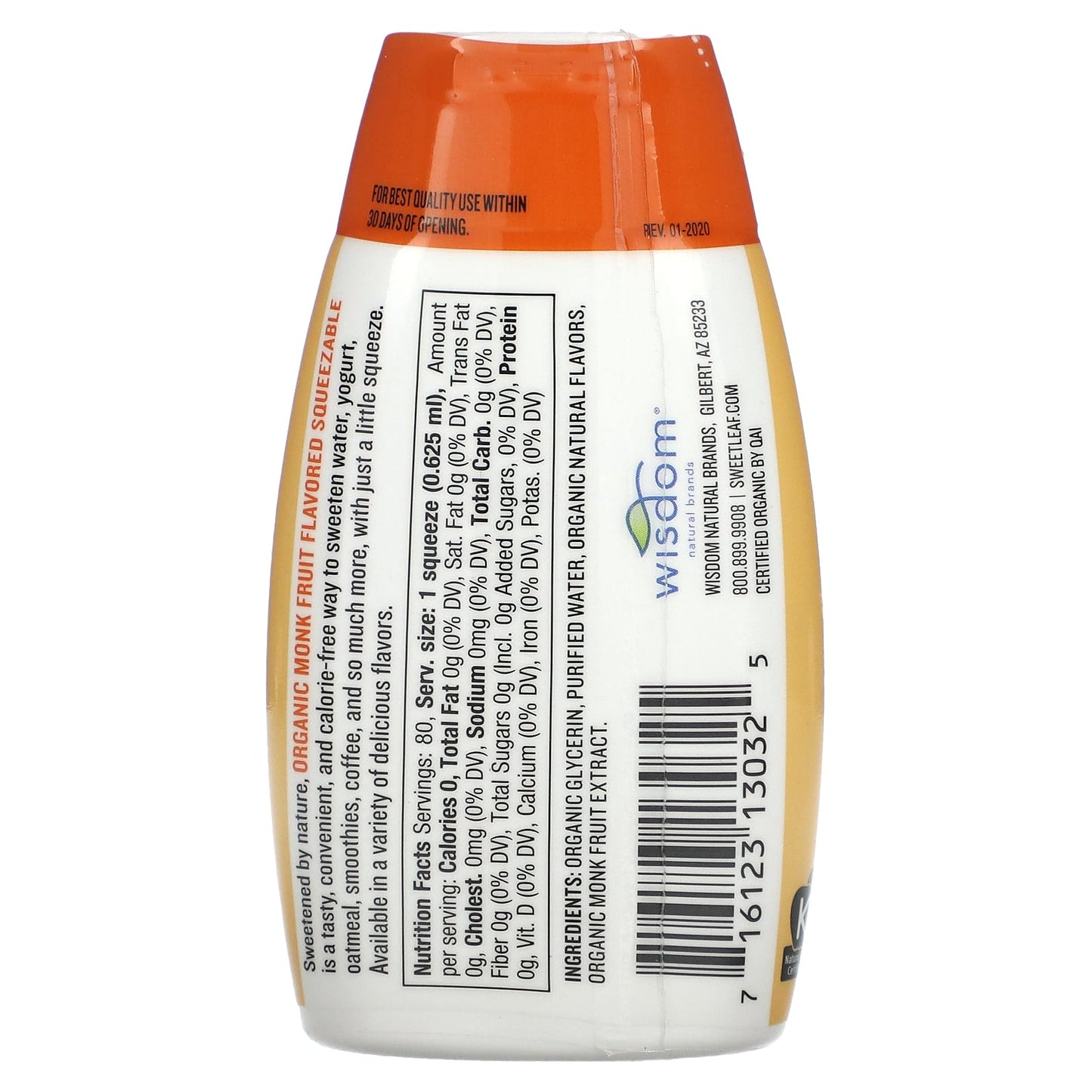 Wisdom Natural, SweetLeaf, Monk Fruit Organic Sweetener Squeezable, Caramel Macchiato, 1.7 fl oz (50 ml)