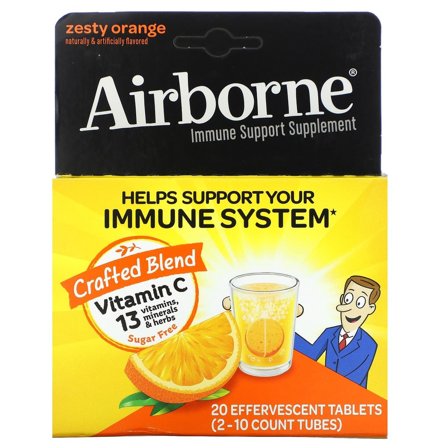 AirBorne-Immune Support Supplement-Zesty Orange-2 Tubes-10 Effervescent Tablets Each