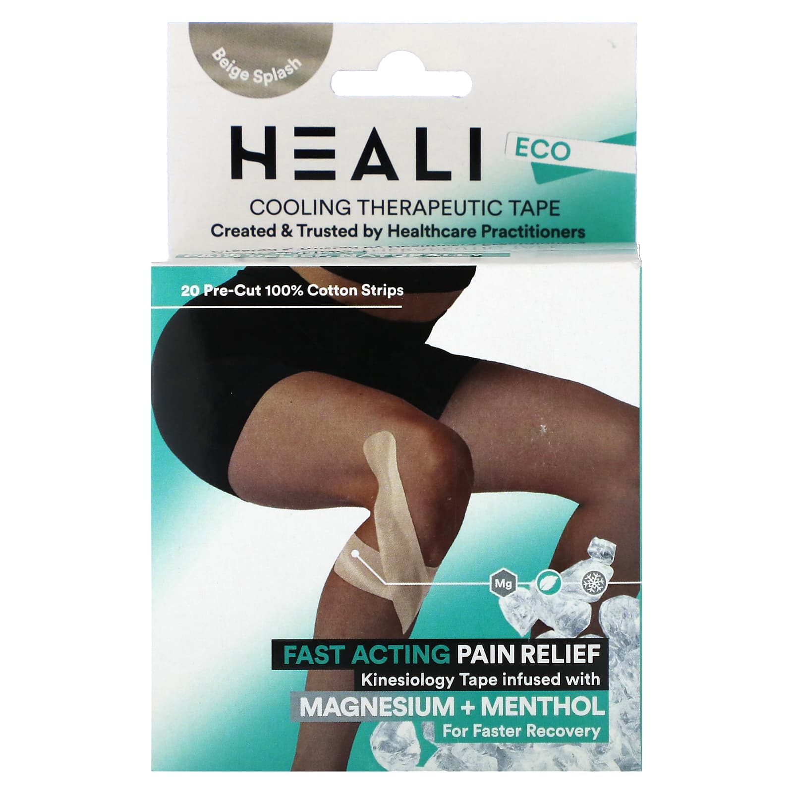 Heali Medical Corp-Cooling Therapeutic Kinesiology Tape-Beige Splash -20 Pre-Cut Strips