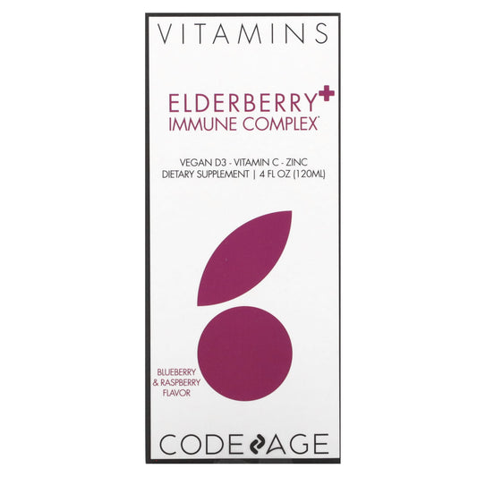 Codeage-Vitamins-Elderberry+ Immune Complex-Vegan D3-Vitamin C-Zinc-Blueberry & Raspberry-4 fl oz (120 ml)