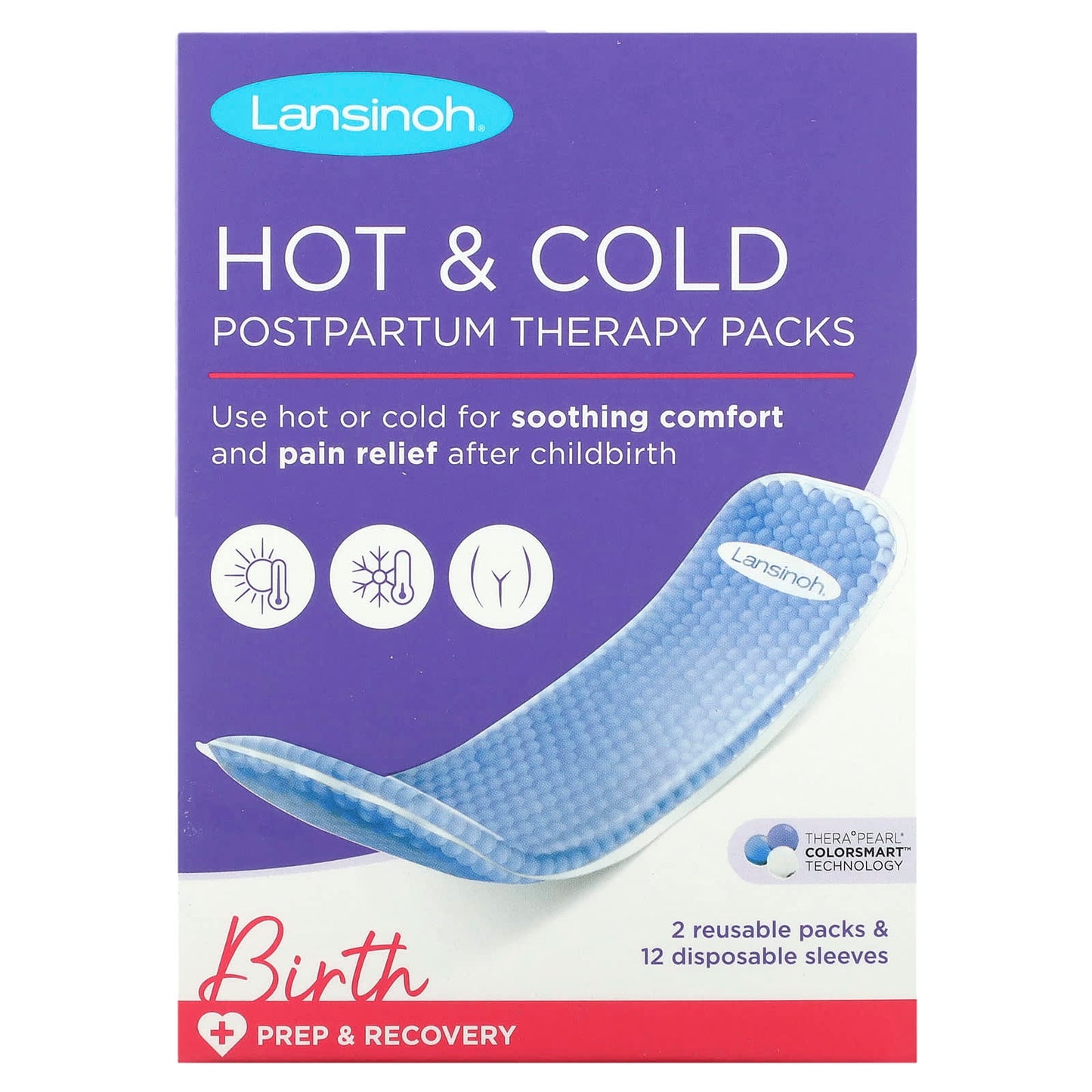 Lansinoh-Hot & Cold Postpartum Therapy Packs-2 Reusable Packs & 12 Disposable Sleeves