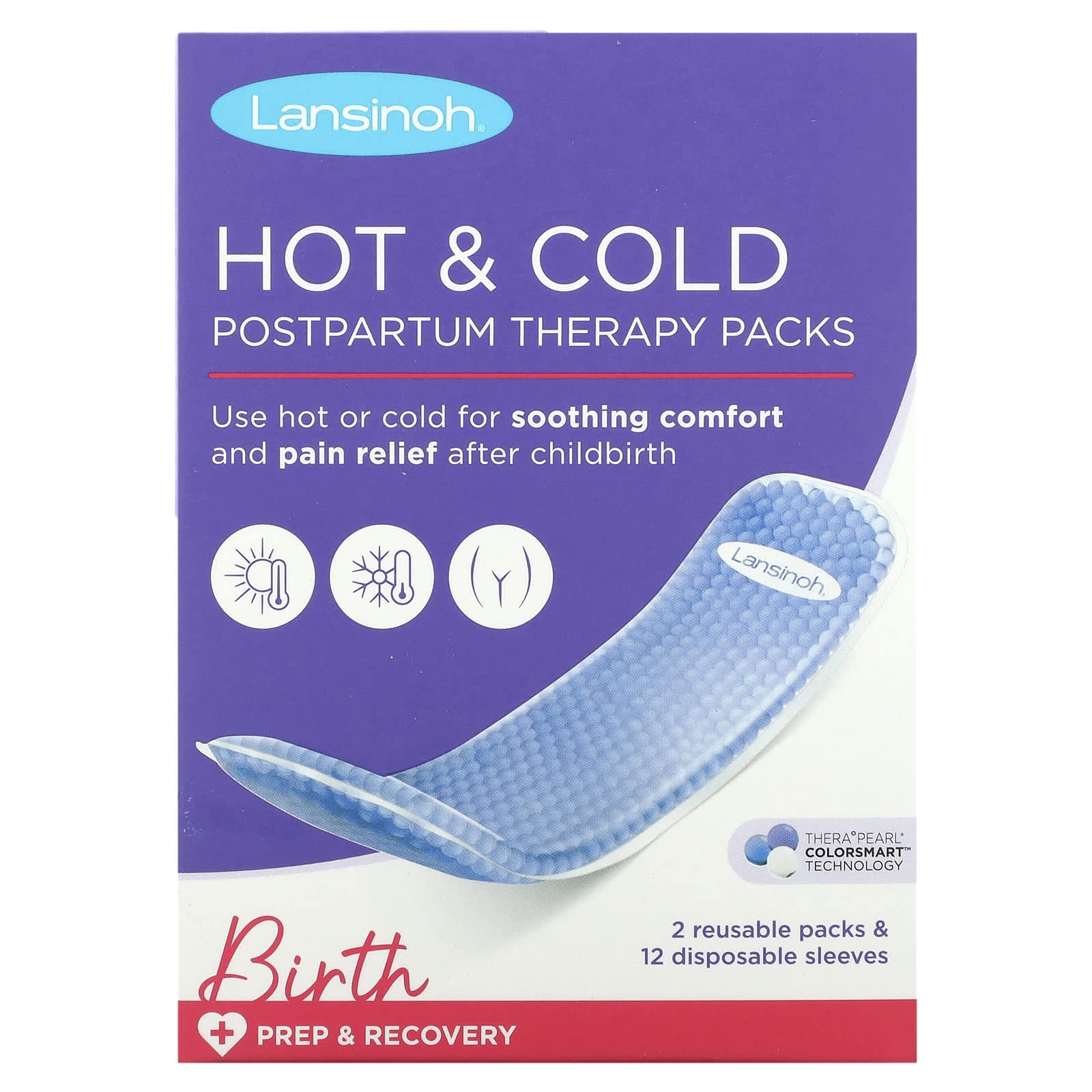 Lansinoh-Hot & Cold Postpartum Therapy Packs-2 Reusable Packs & 12 Disposable Sleeves