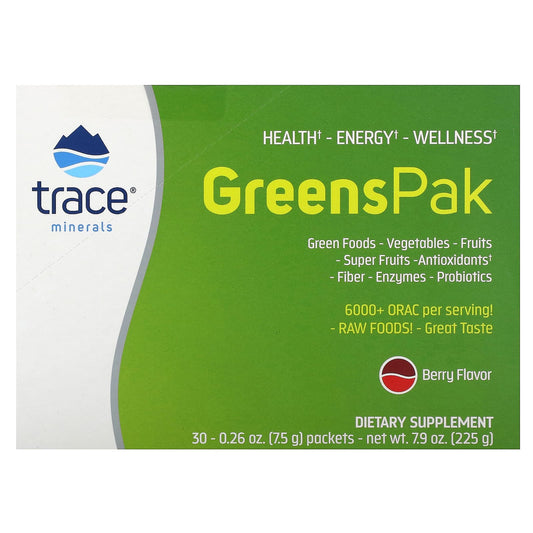 Trace Minerals ®-Greens Pak-Berry-30 Packets- 0.26 oz (7.5 g) Each