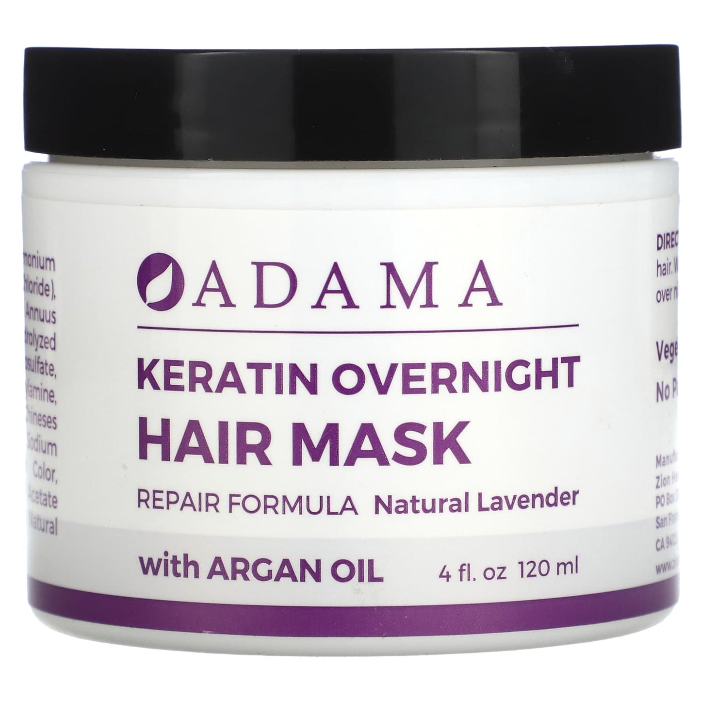 Zion Health-Adama-Keratin Overnight Hair Mask-Natural Lavender-4 fl oz (120 ml)