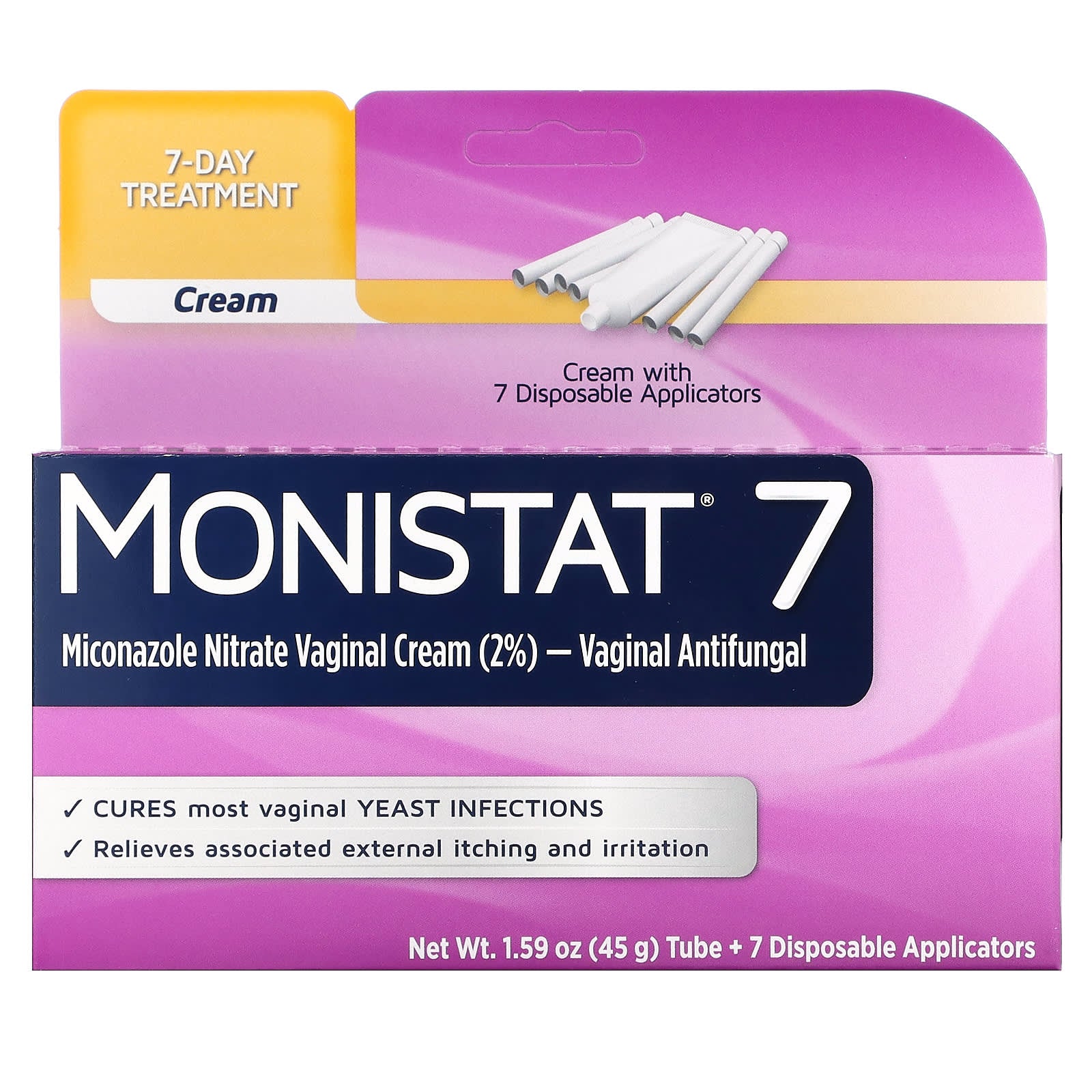 Monistat-7-Day Treatment Cream-7 Disposable Applicators + 1.59 oz (45 g) Tube