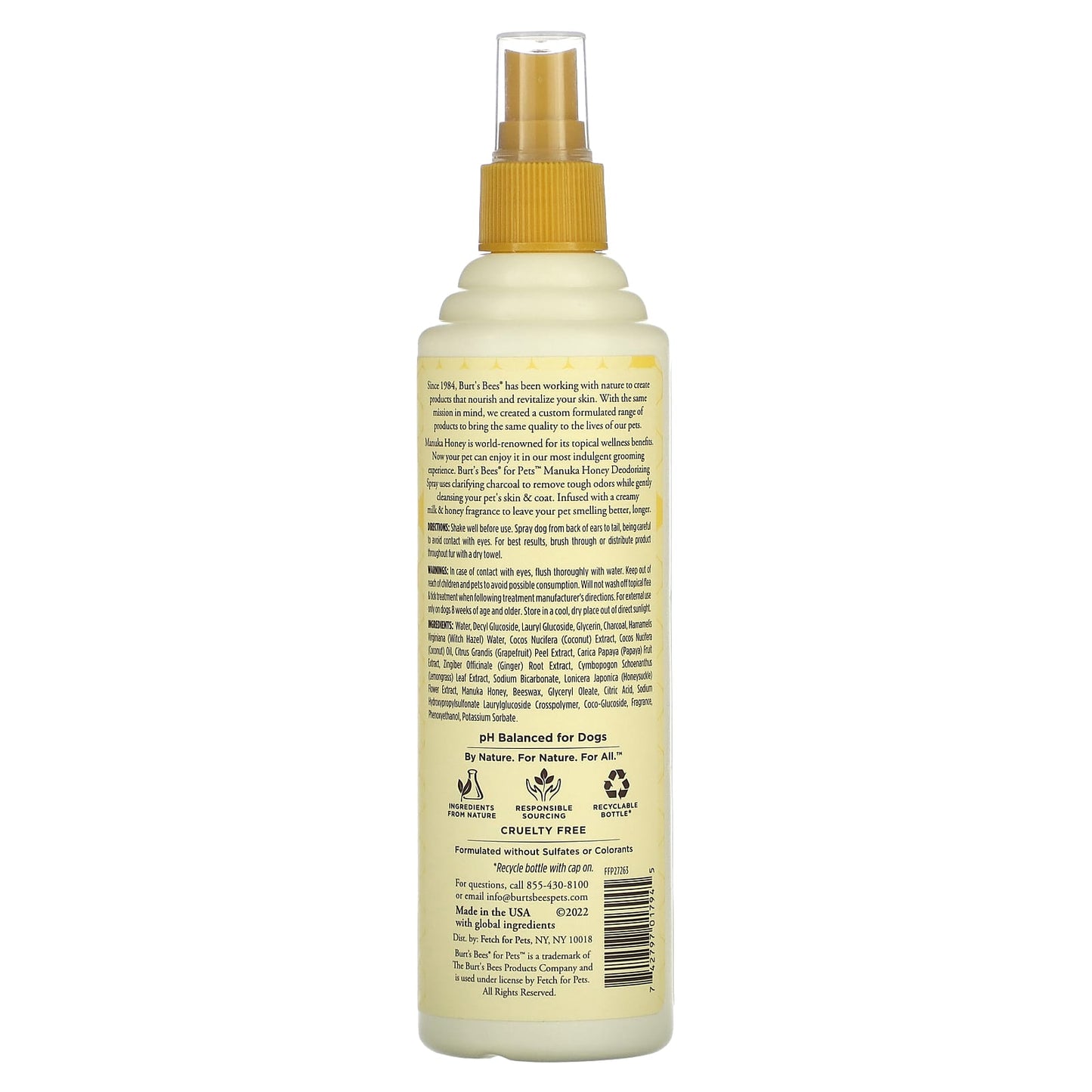 Burt's Bees, Deodorizing Spray For Dogs With Charcoal, Manuka Honey, 10 fl oz (296 ml)