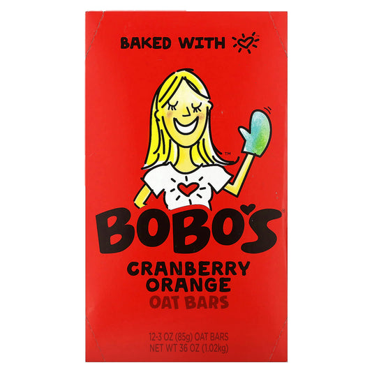 Bobo's Oat Bars-Cranberry Orange Oat Bars-12 Bars-3 oz (85 g) Each