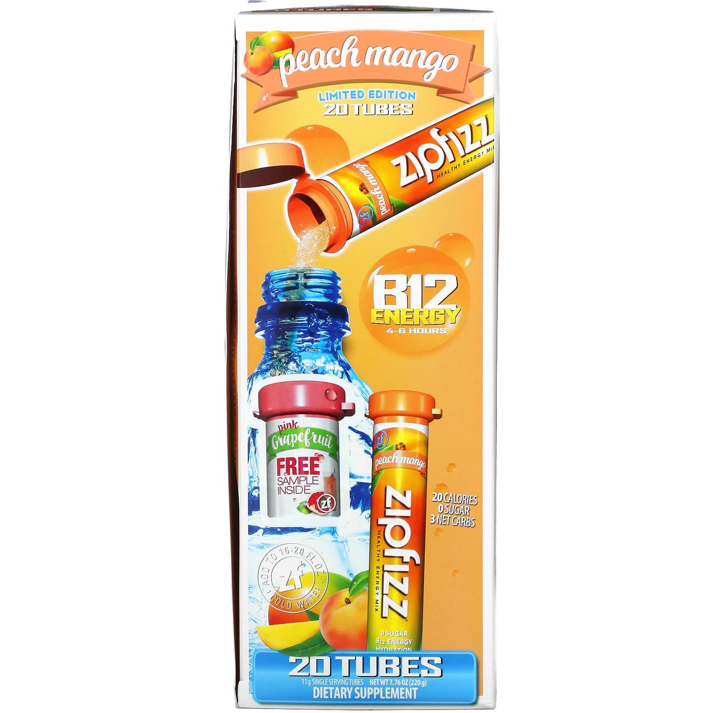 Zipfizz, Healthy Sports Energy Mix with Vitamin B12, Peach Mango, 20 Tubes, 0.39 oz (11 g) Each