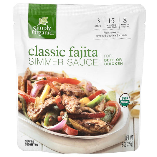 Simply Organic-Classic Fajita Simmer Sauce For Beef or Chicken-8 oz (227 g)