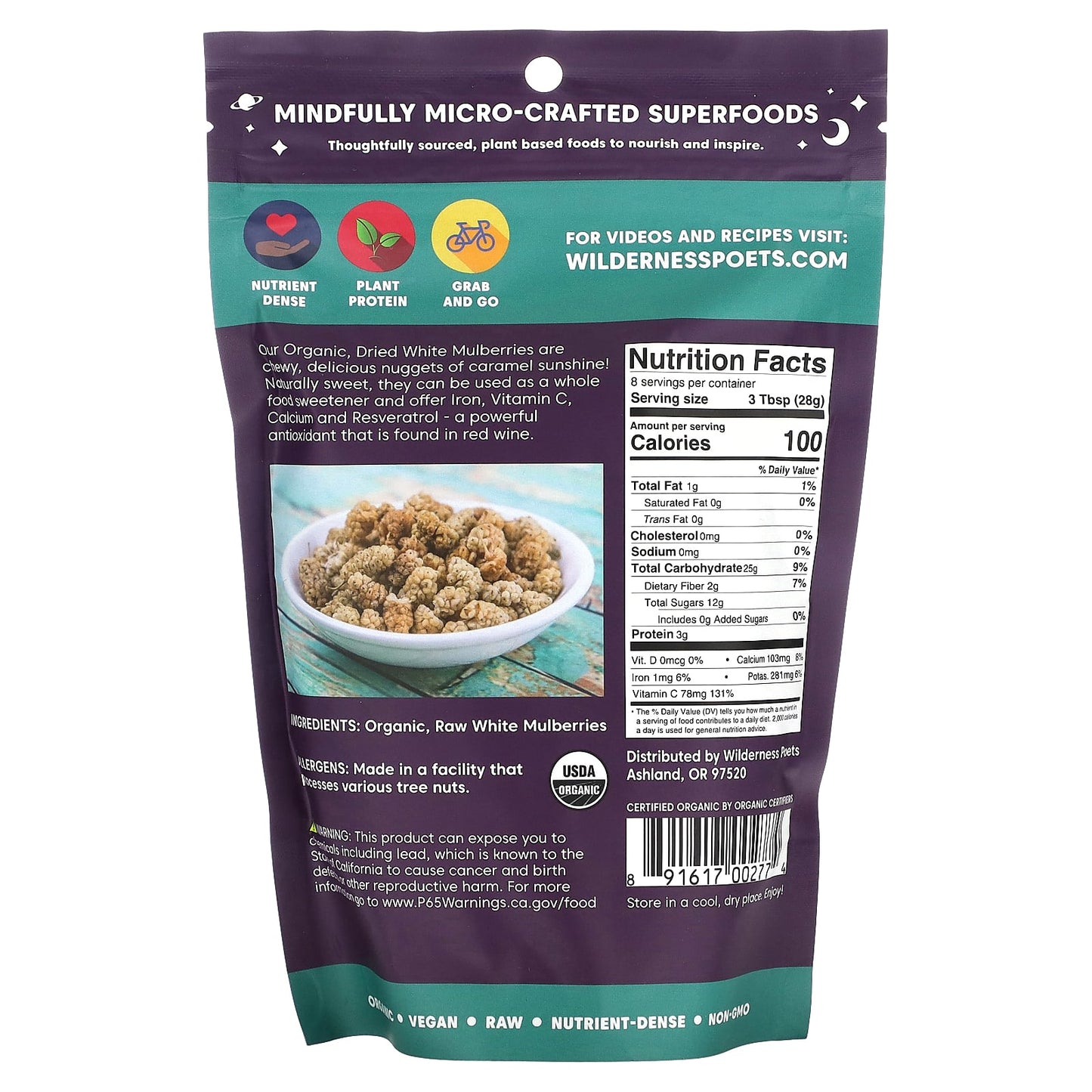 Wilderness Poets, Organic White Mulberries, 8 oz (226 g)