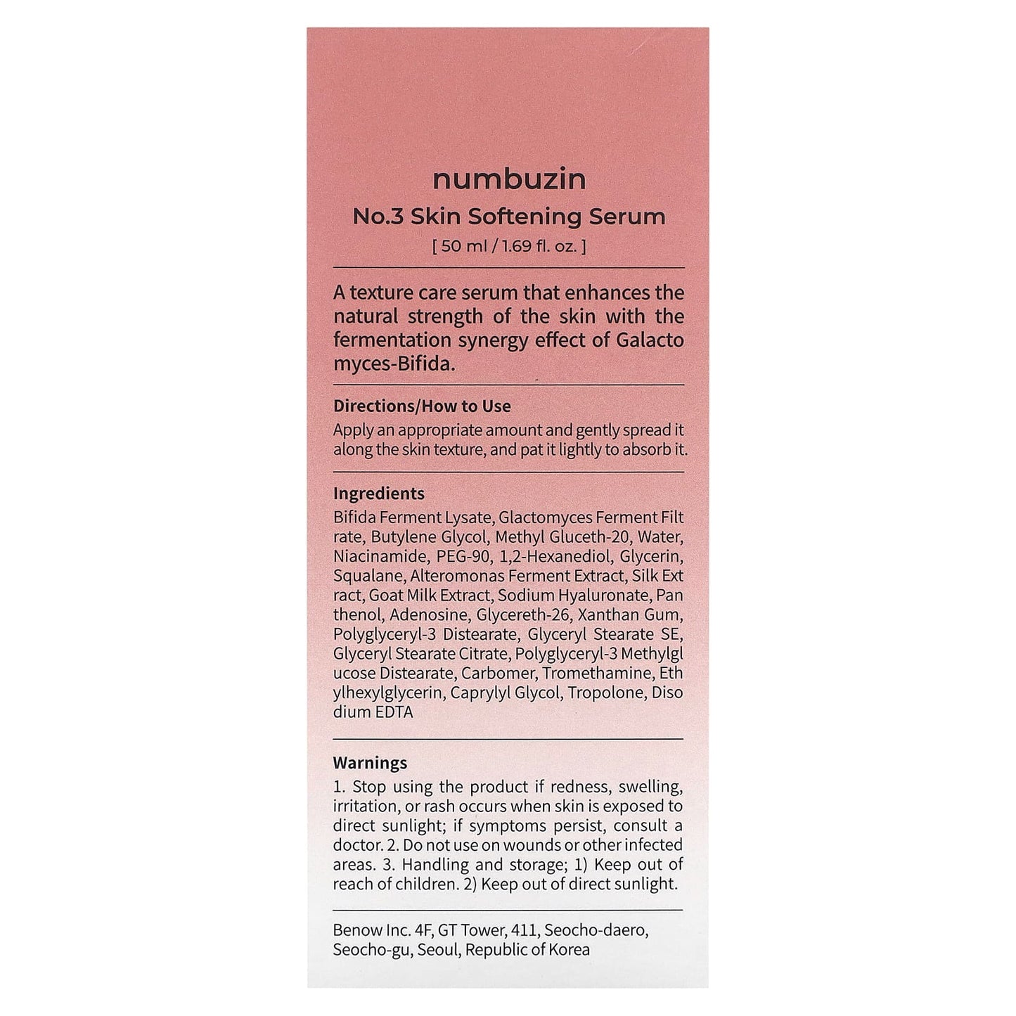 Numbuzin, Skin Softening Serum, No. 3, 1.69 fl oz (50 ml)