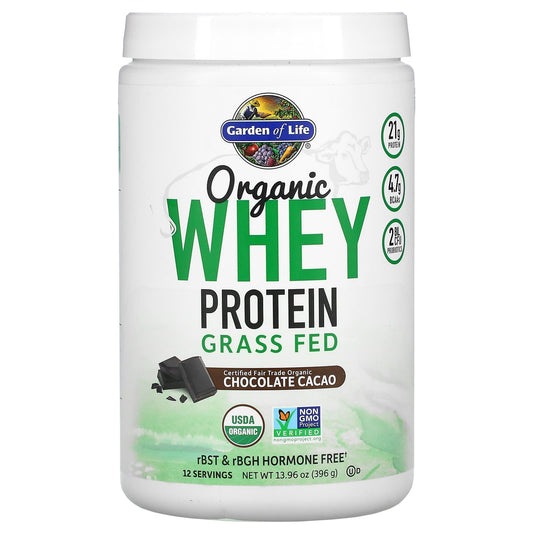 Garden of Life-Organic Whey Protein-Grass-Fed-Chocolate Cacao-13.96 oz (396 g)