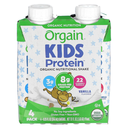 Orgain-Kids Protein-Organic Nutritional Shake-Vanilla-4 Pack-8.25 fl oz (244 ml) Each