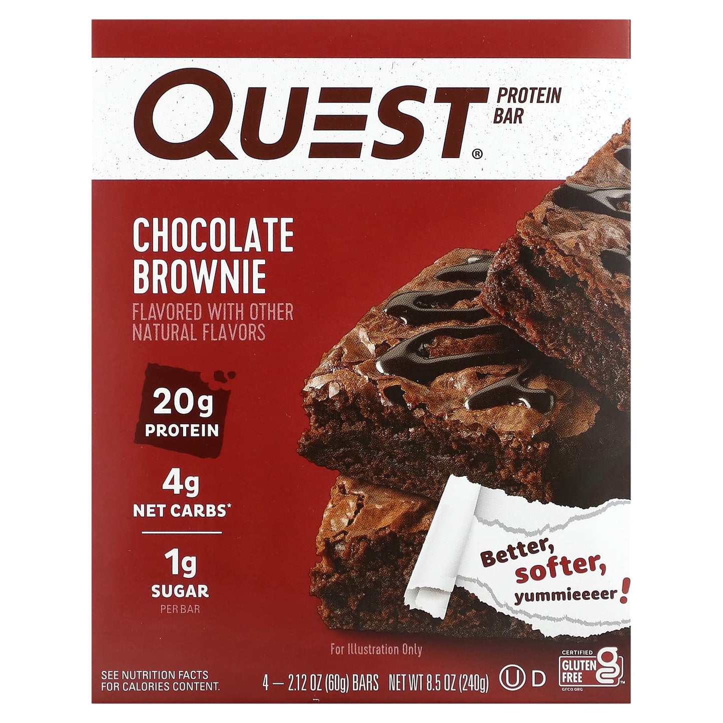 Quest Nutrition-Protein Bar-Chocolate Brownie-4 Bars-2.12 oz (60 g) Each