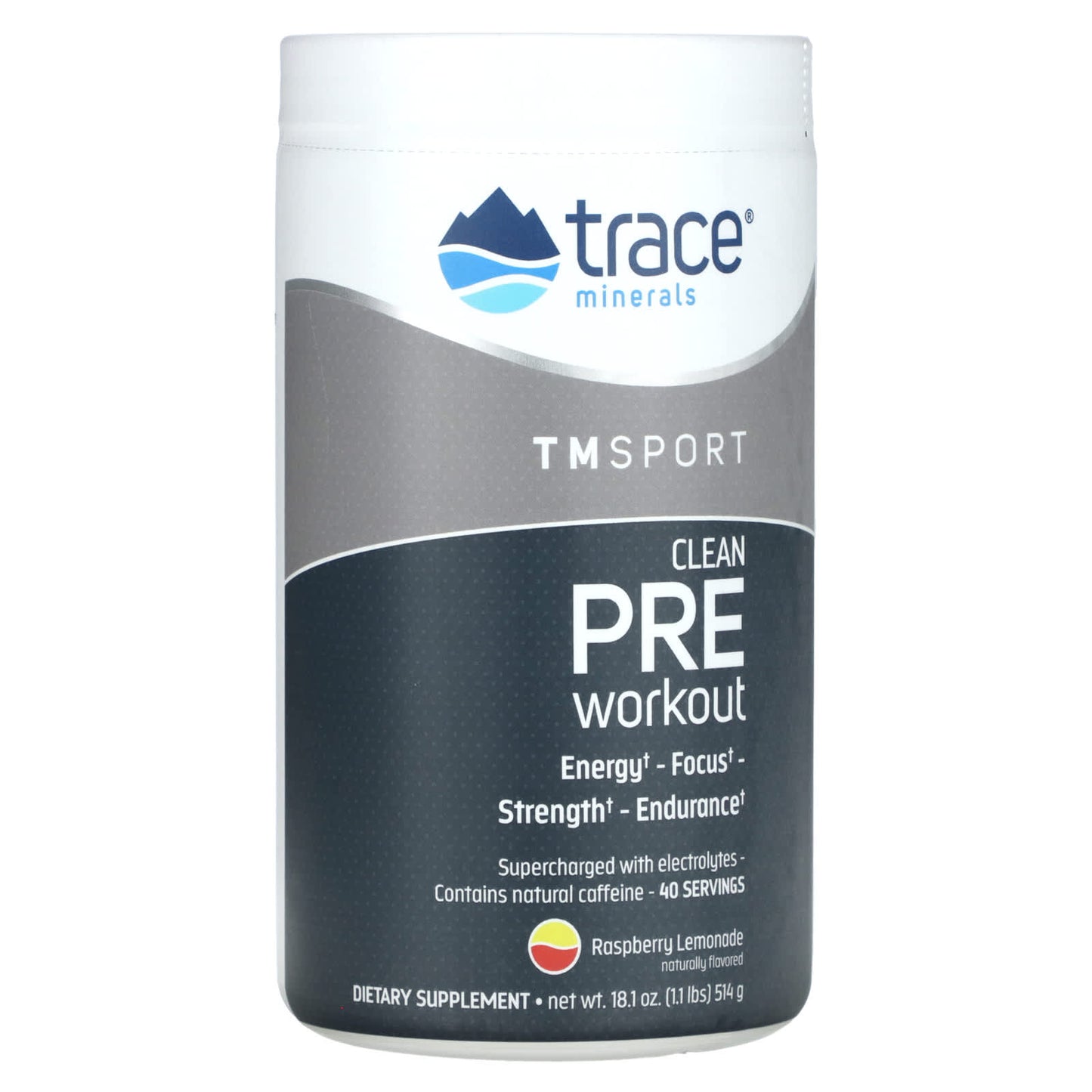 Trace Minerals ®-TM Sport-Clean Pre Workout-Raspberry Lemonade-1.1 lbs (514 g)