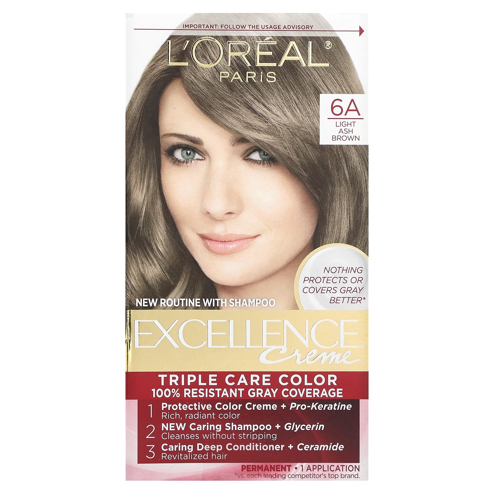 L'Oréal-Excellence Creme-Triple Care Color-6A Light Ash Brown-1 Application