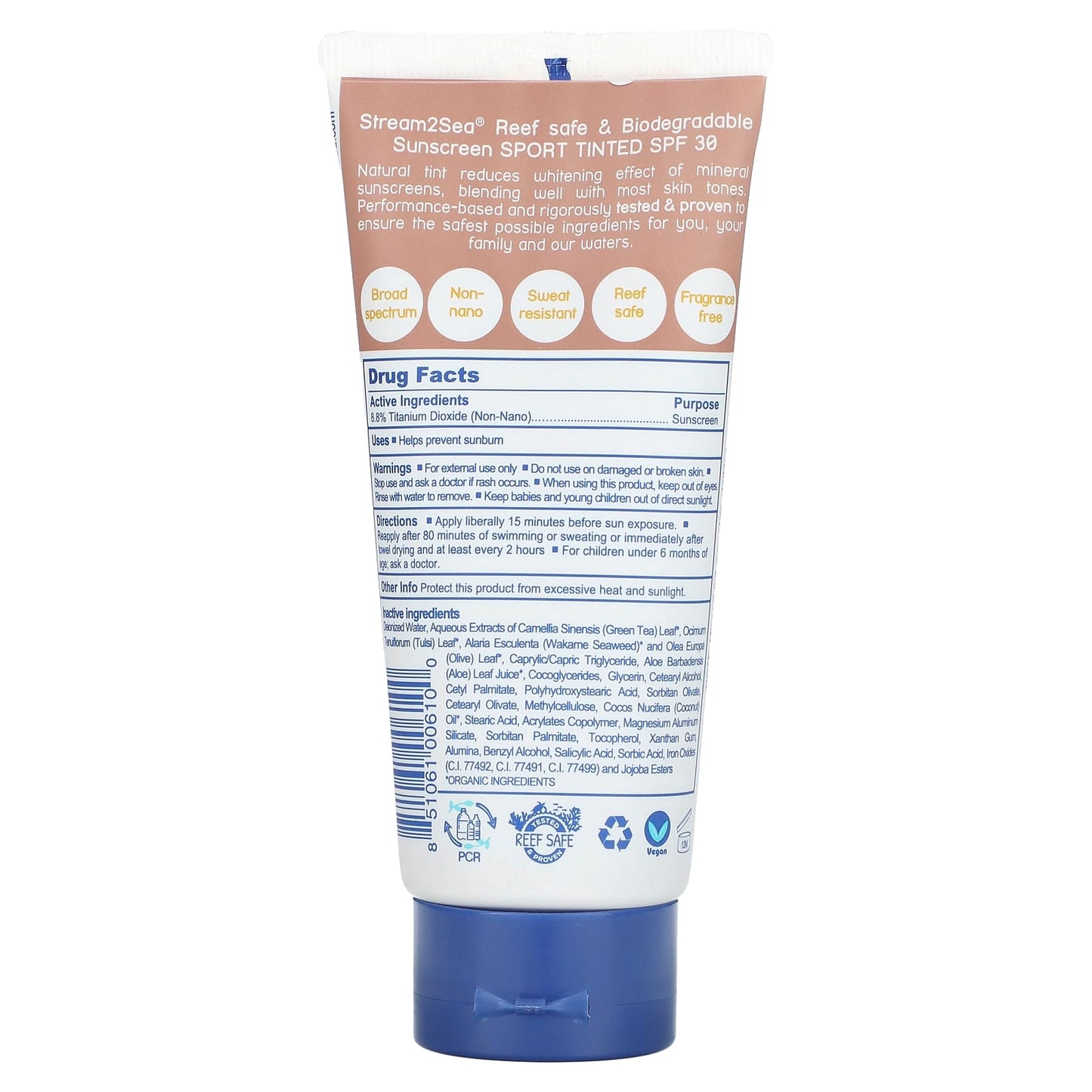 Stream2Sea, Tinted Sunscreen, Sport, SPF 30, Fragrance Free, 3 fl oz (90 ml)