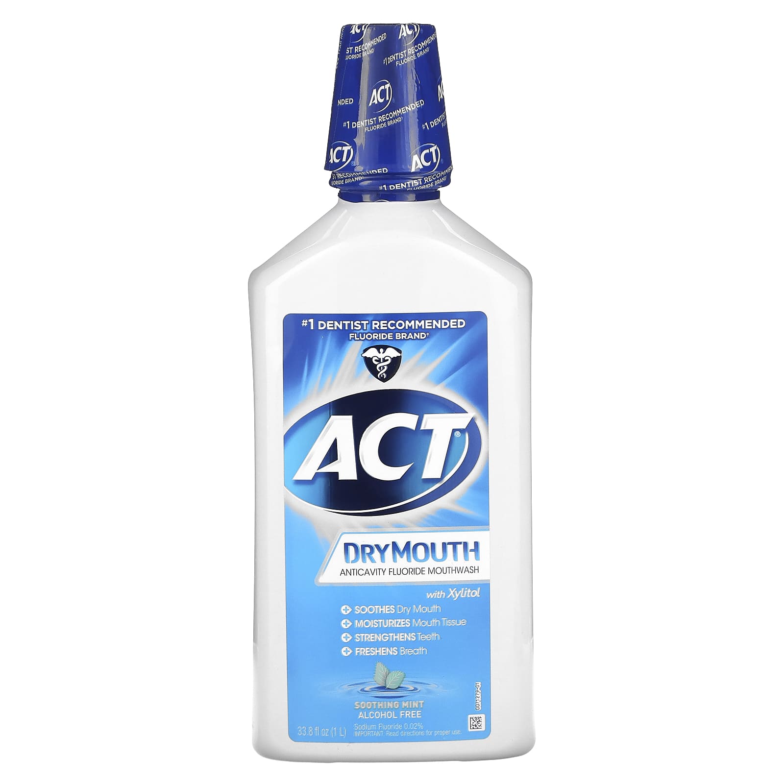 Act-Dry Mouth Anticavity Fluoride Mouthwash with Xylitol-Alcohol Free-Soothing Mint-33.8 fl oz (1 L)