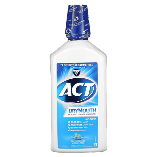 Act-Dry Mouth Anticavity Fluoride Mouthwash with Xylitol-Alcohol Free-Soothing Mint-33.8 fl oz (1 L)