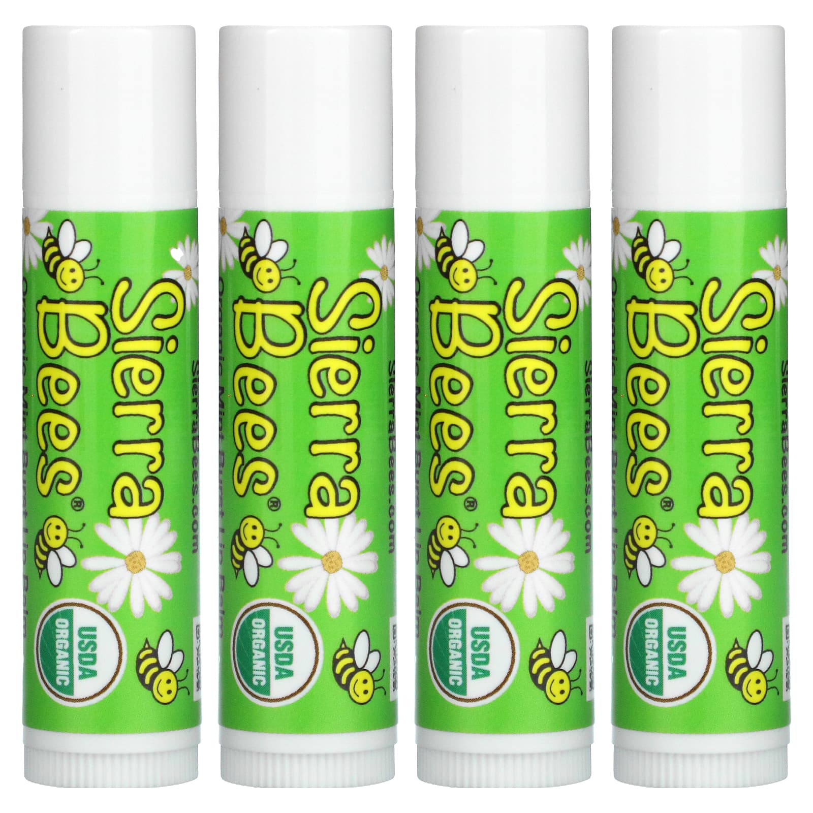 Sierra Bees-Organic Lip Balms-Mint Burst-4 Pack-.15 oz (4.25 g) Each