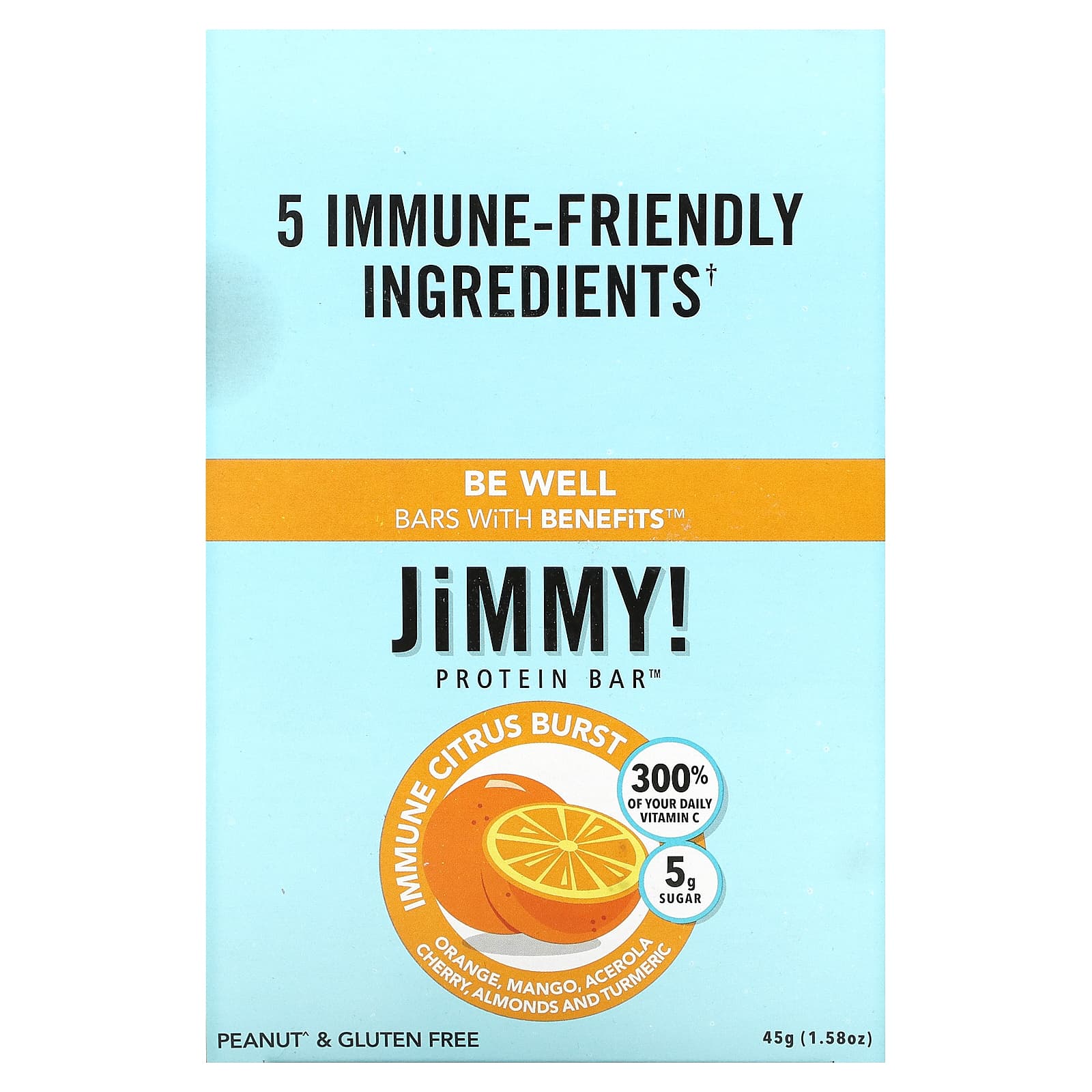 JiMMY!-Be Well Bars With Benefits-Immune Citrus Burst-12 Protein Bars-1.58 oz (45 g) Each