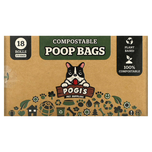 Pogi's Pet Supplies-Compostable Poop Bags-18 Rolls-270 Bags