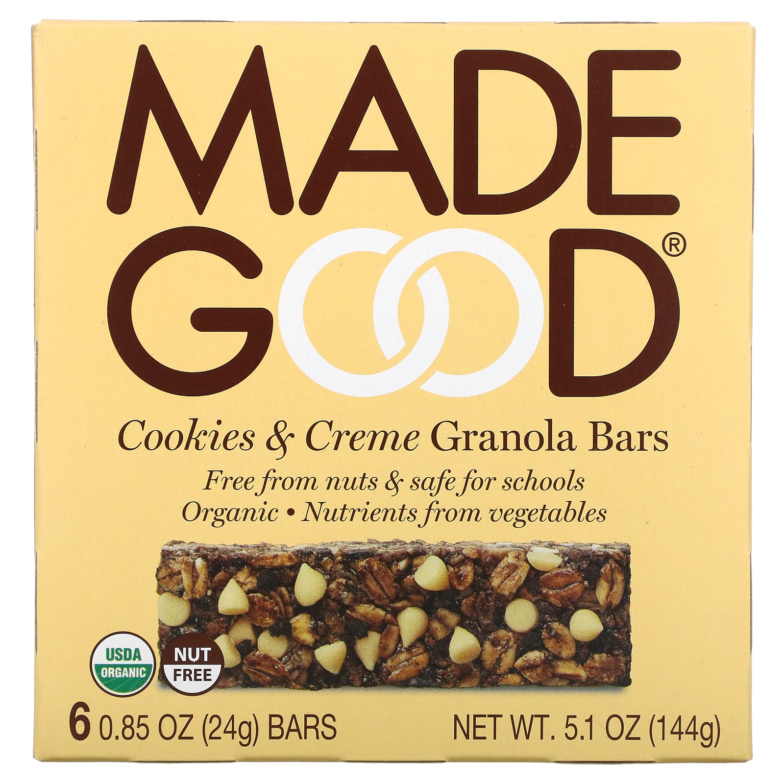 MadeGood-Granola Bar-Cookies & Crème-6 Bars-0.85 oz (24 g) Each