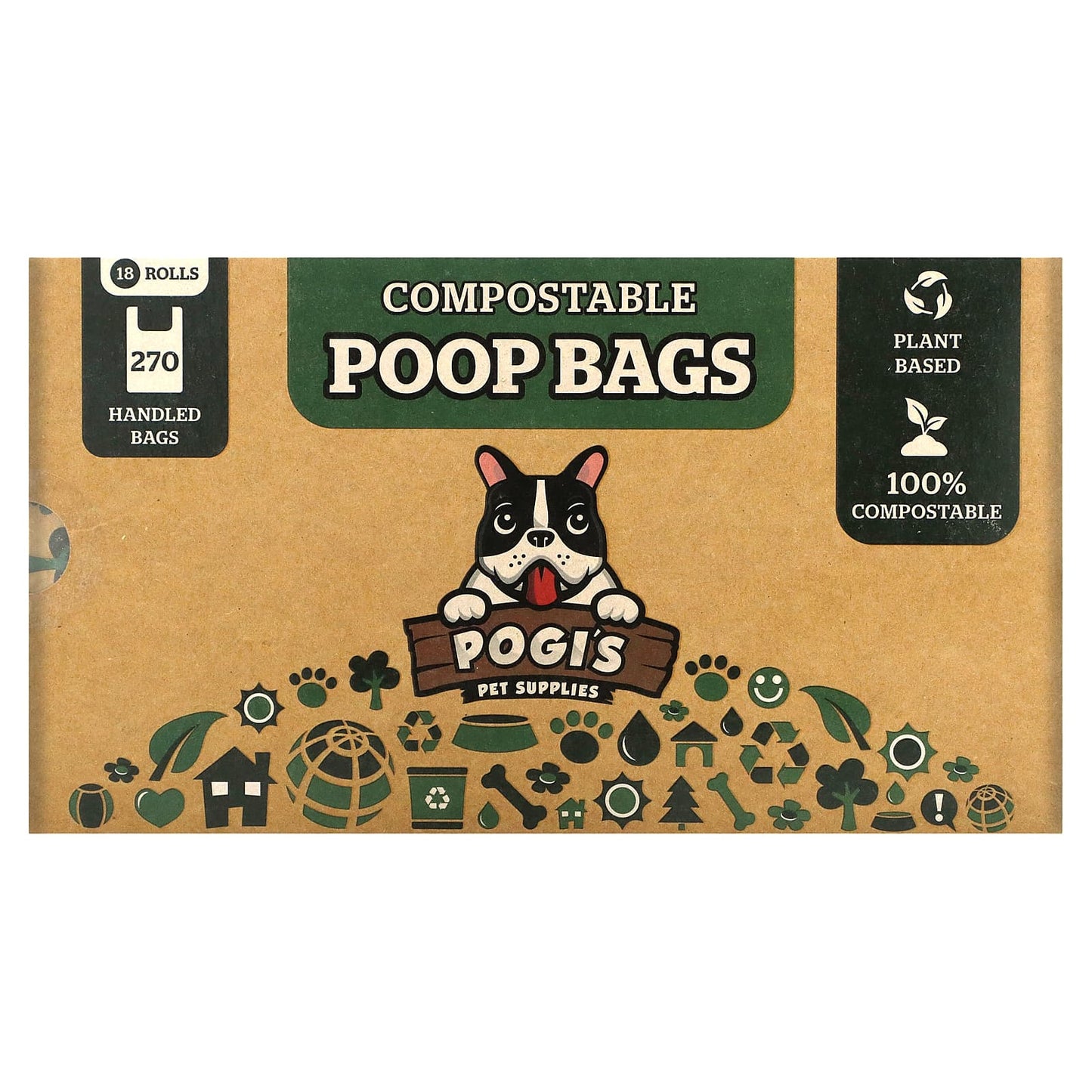 Pogi's Pet Supplies-Compostable Poop Bags-18 Rolls-270 Handled Bags