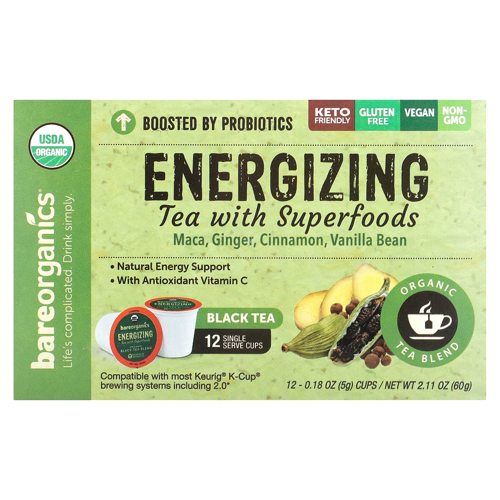 BareOrganics-Energizing-Tea with Superfoods-Black Tea-12 Cups-0.18 oz (5 g) Each