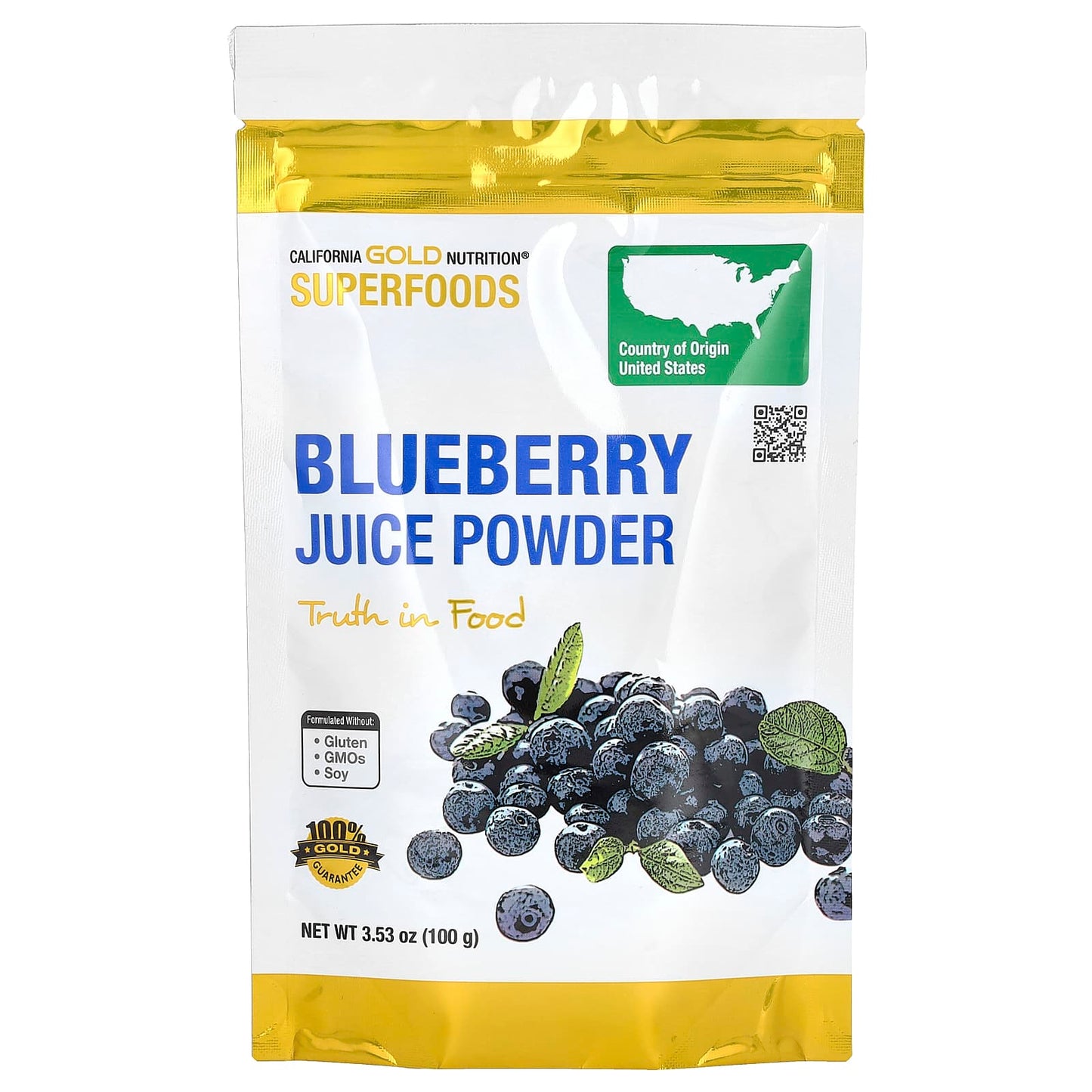 California Gold Nutrition-SUPERFOODS - Blueberry Juice Powder-3.53 oz (100 g)