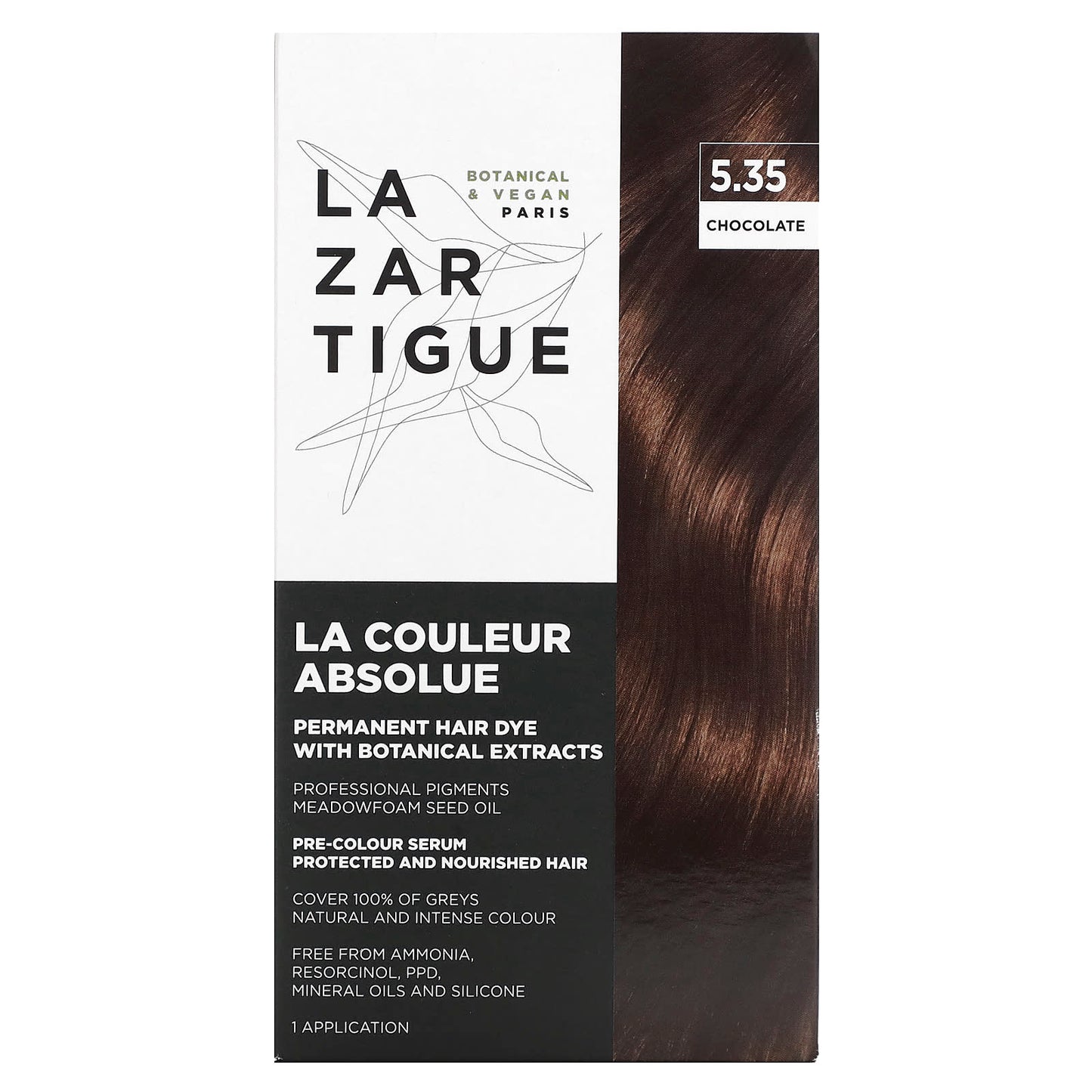 Lazartigue-Permanent Hair Dye with Botanical Extracts-5.35 Chocolate-1 Application