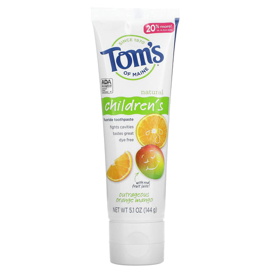 Tom's of Maine-Natural Children's Fluoride Toothpaste-Outrageous Orange Mango-5.1 oz (144 g)