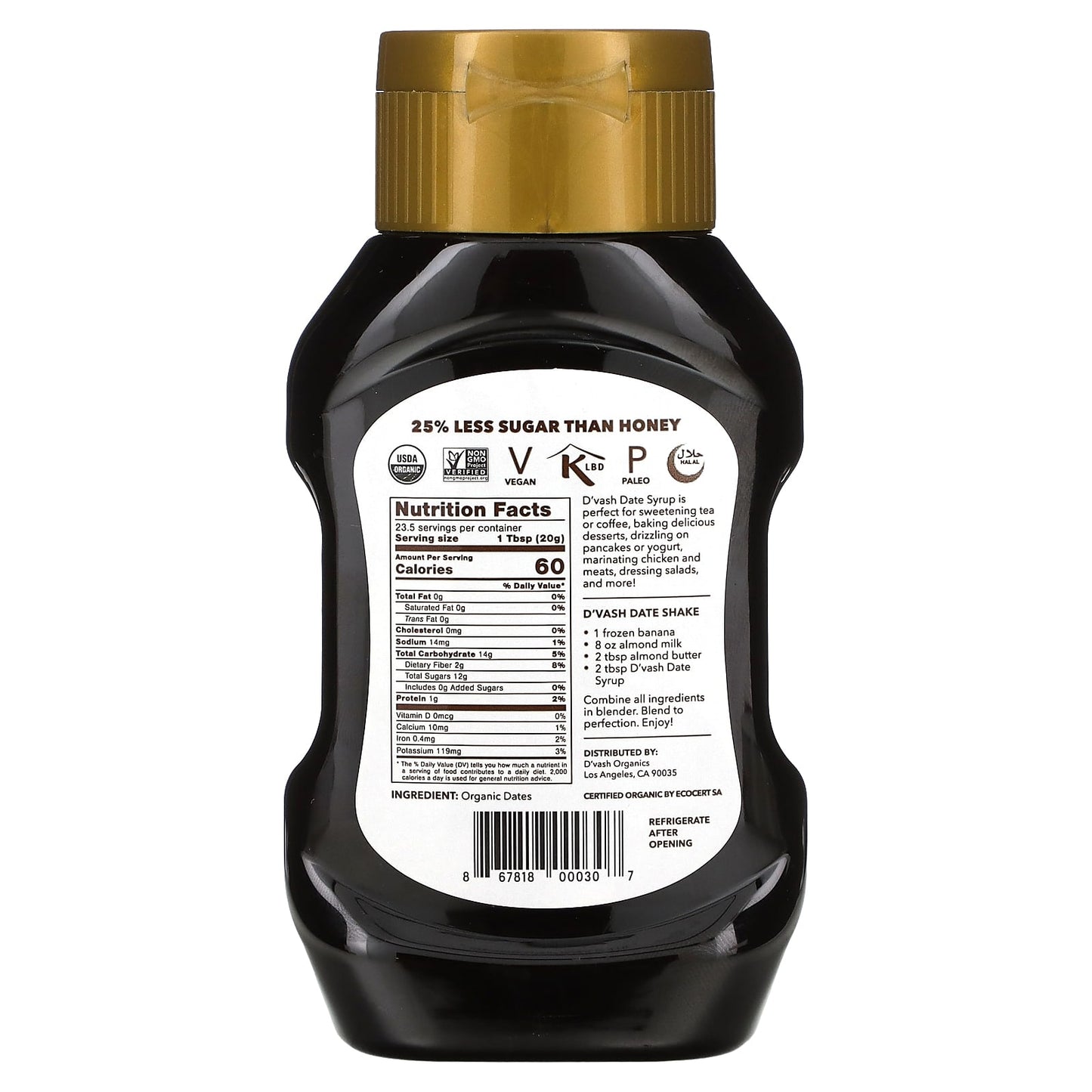 D'vash Organics, Organic Date Syrup, 16.6 oz (470 g)