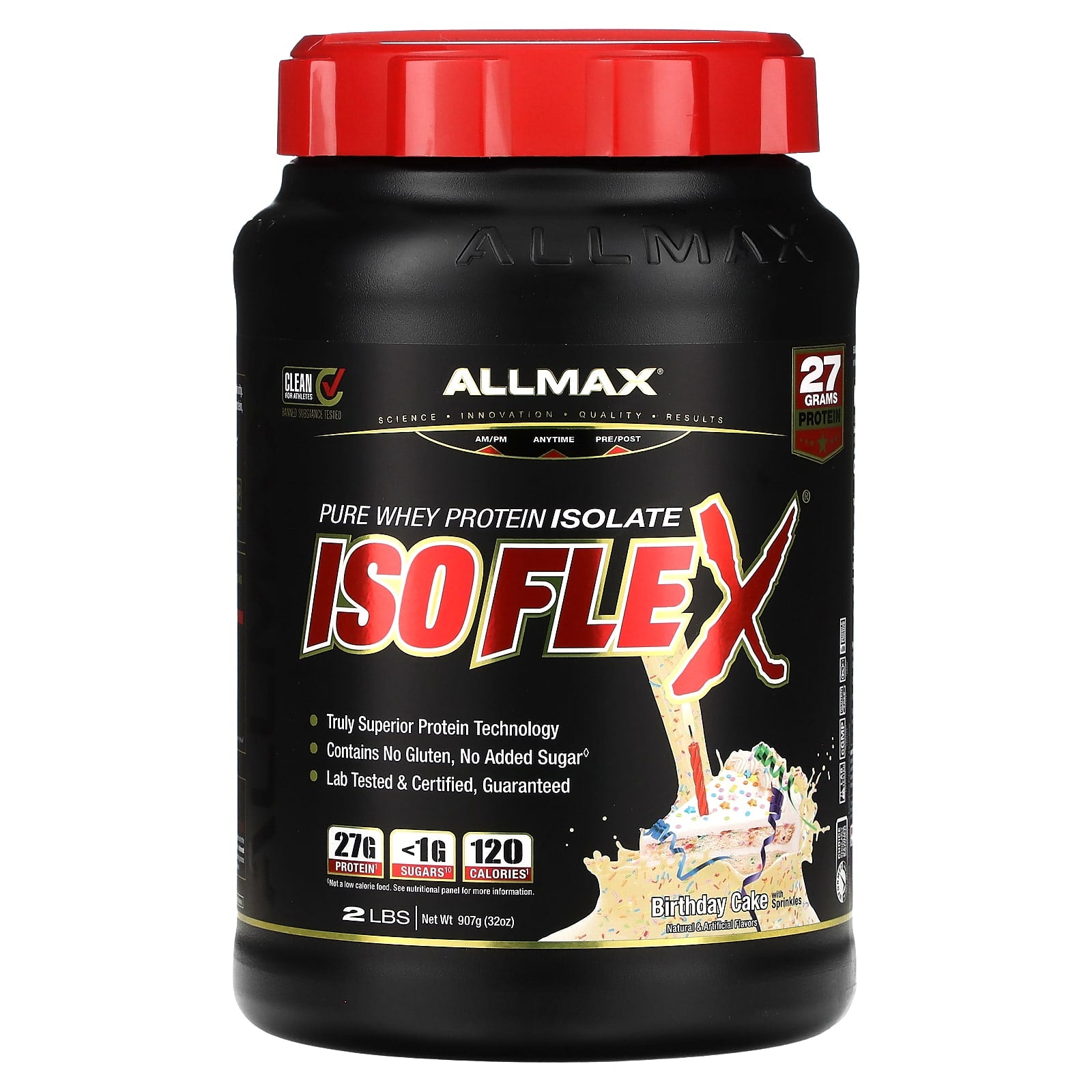 ALLMAX-Isoflex-100% Pure Whey Protein Isolate-Birthday Cake with Sprinkles-2 lbs (907 g)